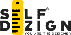 Logo pe care scrie „SELF DEZIGN” cu o riglă galbenă între literele „L” și „F”. Mai jos, textul spune: „TU ESTI DESIGNERUL.